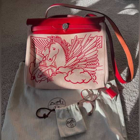 Hermes HerBag Zip PM Pegasus Pop 2way Hand Shoulder Bag Vash Hunter Red Z Stamp - Picture 2 of 15